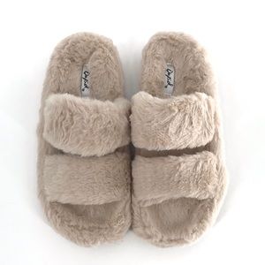 Qupid Brand New Double Strap Beige Slides